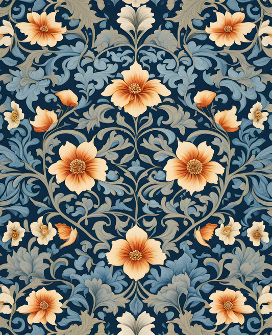 William Morris Style Collection PD (51) - Caruso Water Blue Fabric Pattern - Van-Go Paint-By-Number Kit
