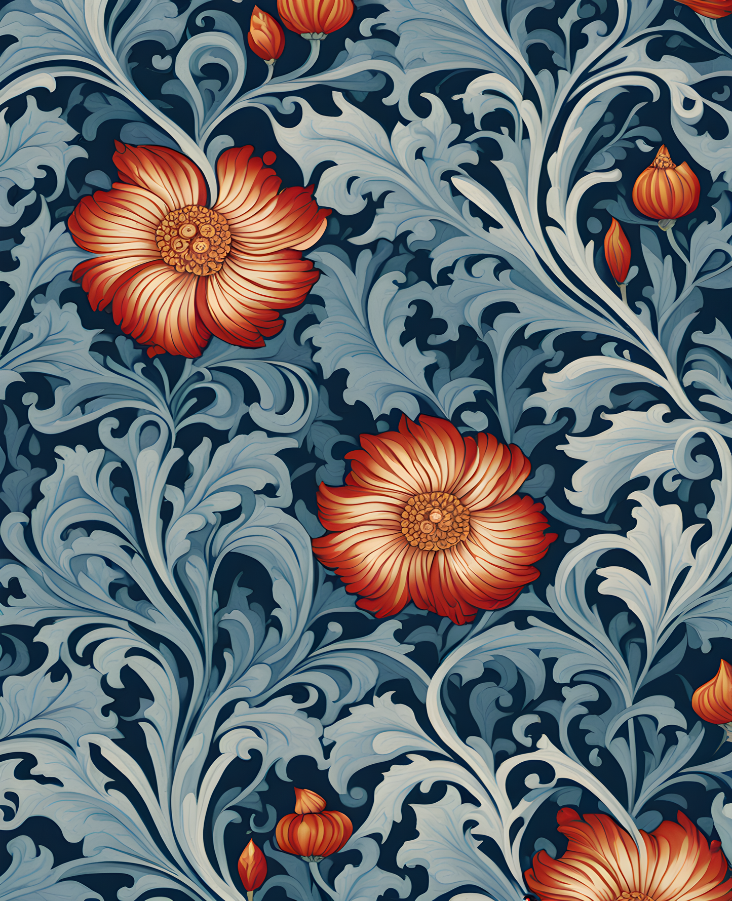 William Morris Style Collection PD (52) - Caruso Water Blue Fabric Pattern - Van-Go Paint-By-Number Kit