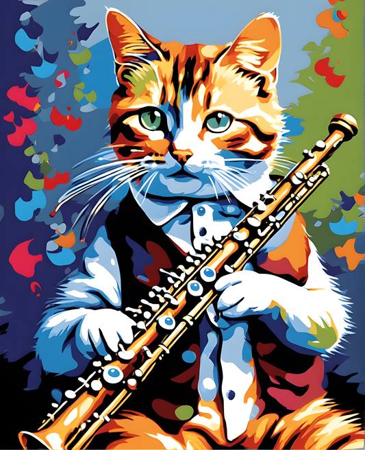 Cat Playing Flute (1) - Van-Go Paint-By-Number Kit