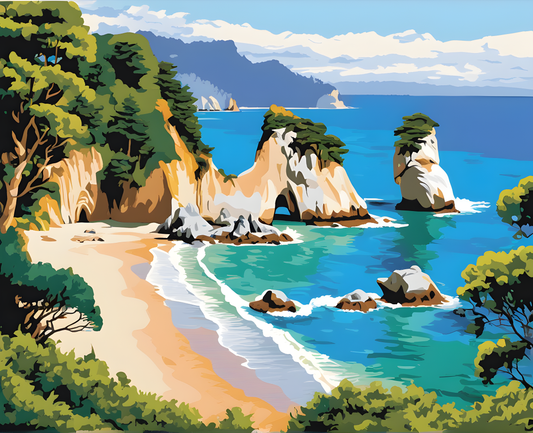 Amazing Places OD (17) - Cathedral Cove, New Zealand - Van-Go Paint-By-Number Kit