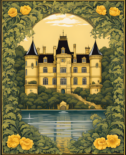 William Morris Style Collection PD (53) - Chateau Golden Yellow Fabric Pattern - Van-Go Paint-By-Number Kit