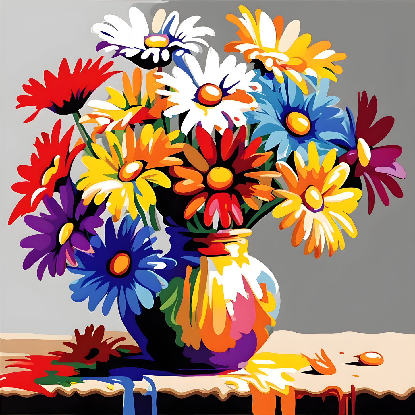 Colorful Daisies in a Vase - Van-Go Paint-By-Number Kit