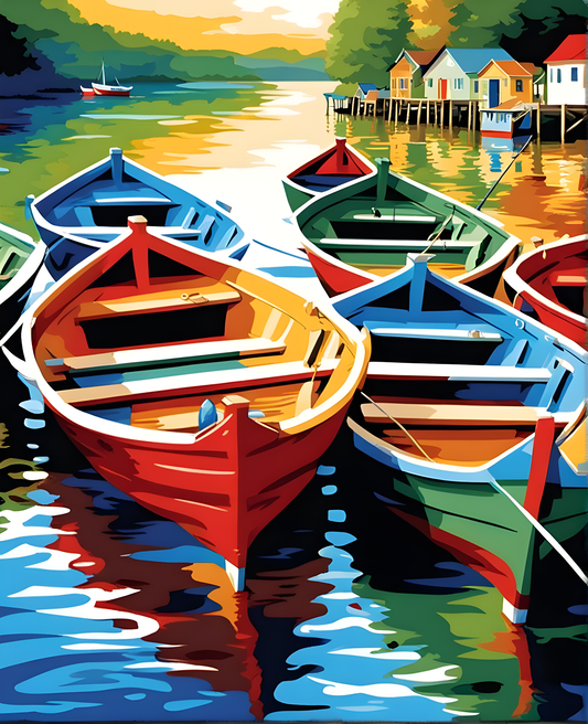Colorful Fishing Boats PD - Van-Go Paint-By-Number Kit