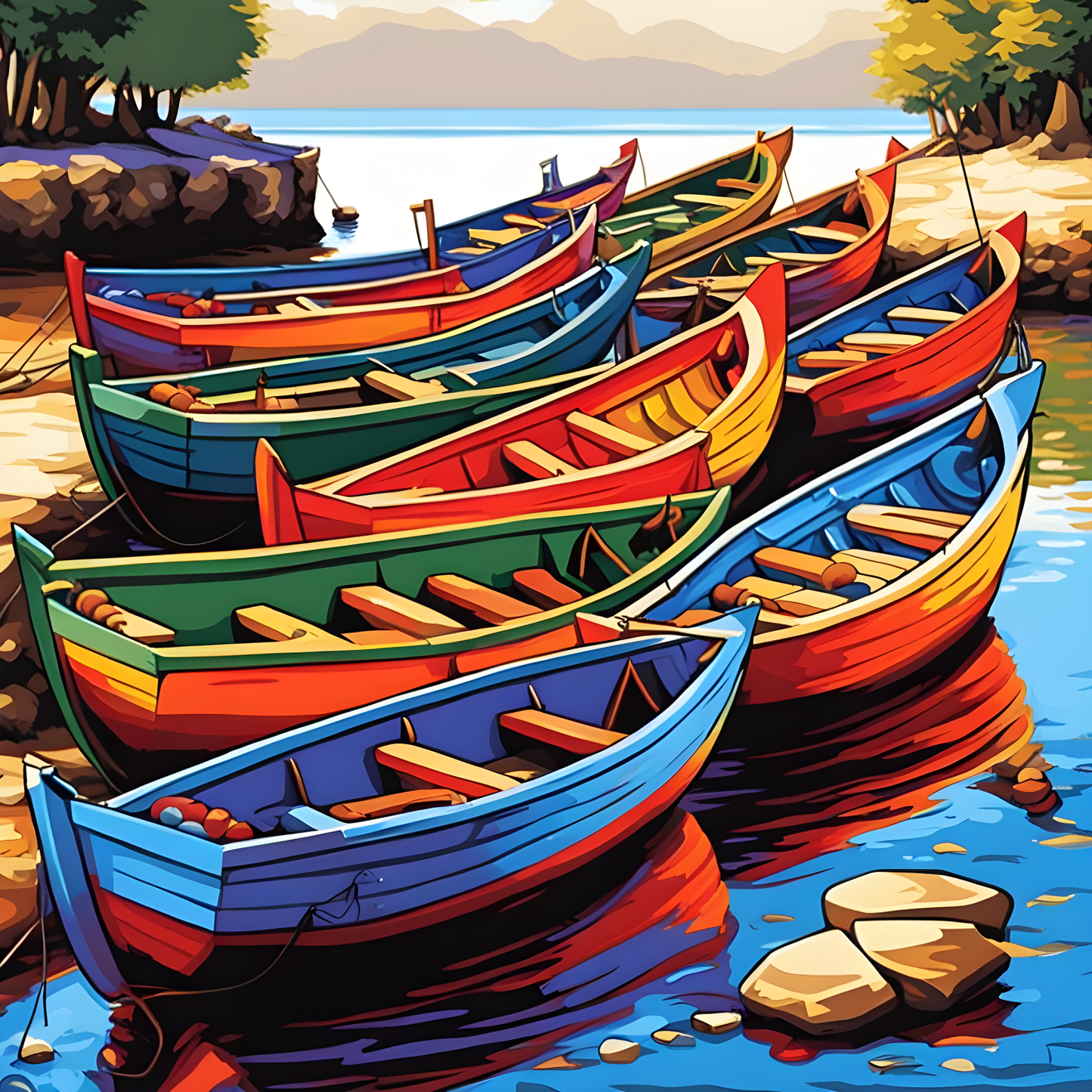 Colorful Stacked Fishing Boats - Van-Go Paint-By-Number Kit