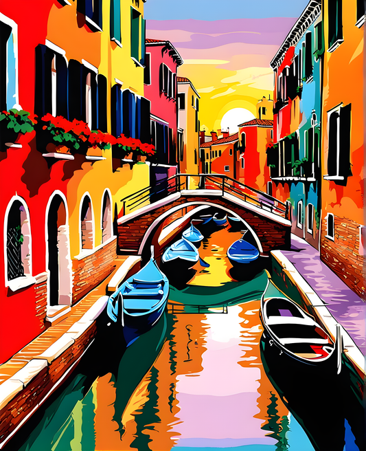 Colorful Venetian Street Canal (PD) - Van-Go Paint-By-Number Kit