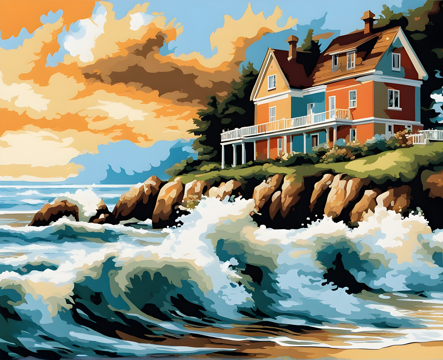 Crashing Waves onto a Seaside House (2) - Van-Go Paint-By-Number Kit