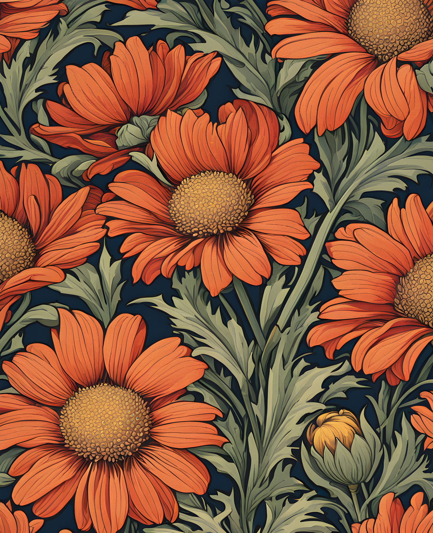 William Morris Style Collection PD (62) - Daisy Fabric Pattern - Van-Go Paint-By-Number Kit