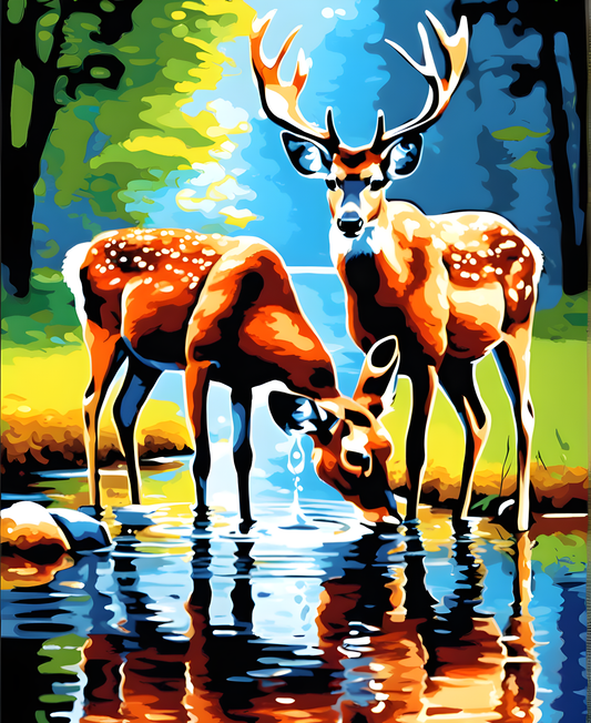 Deer Drinking Water (2) - Van-Go Paint-By-Number Kit