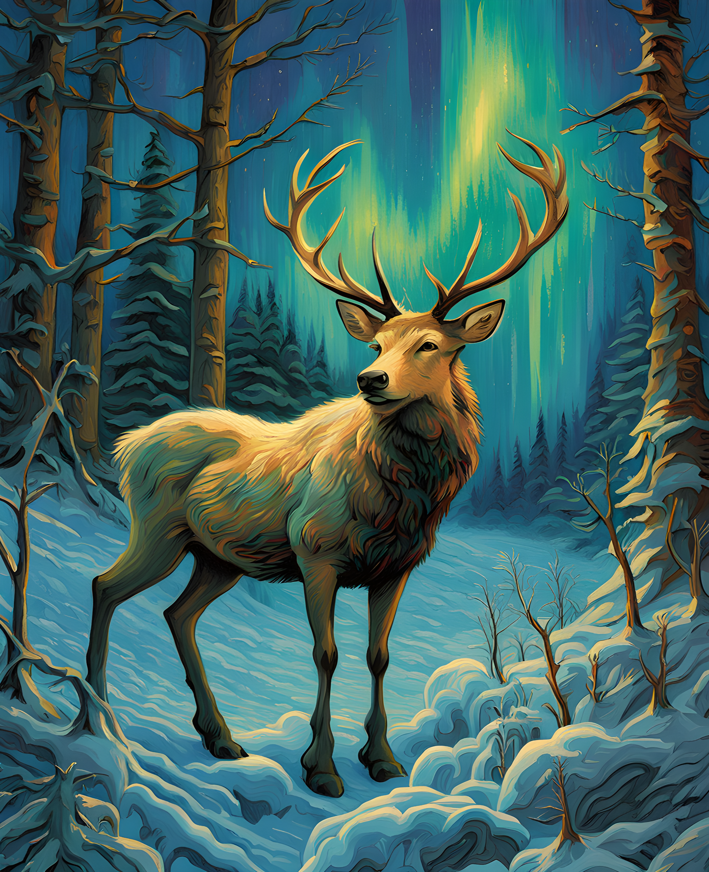 Frozen Forest Under the Vibrant Northern Lights (1) - Van-Go Paint-By-Number Kit