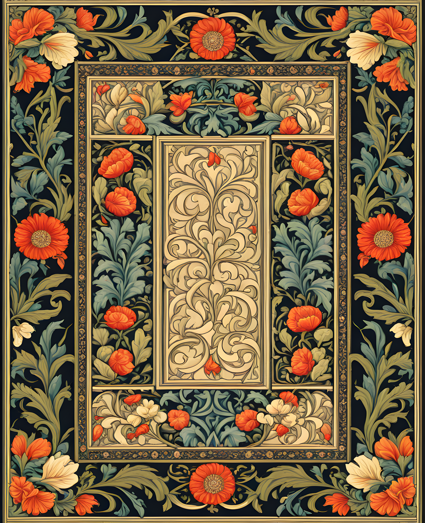 William Morris Style Collection PD (66) - Despina Ivory Fabric Pattern - Van-Go Paint-By-Number Kit