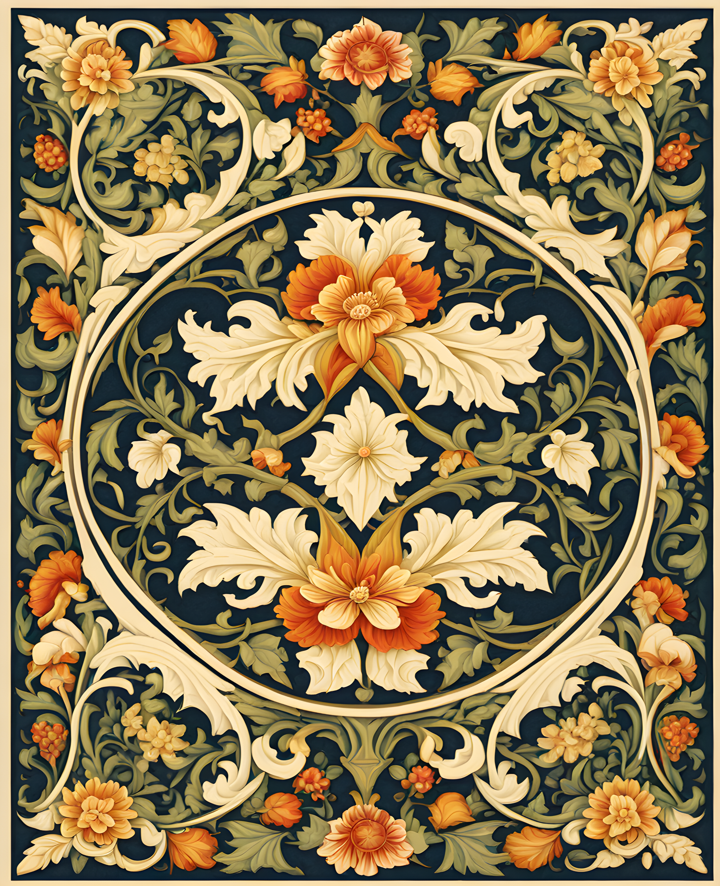 William Morris Style Collection PD (63) - Despina Ivory Fabric Pattern - Van-Go Paint-By-Number Kit