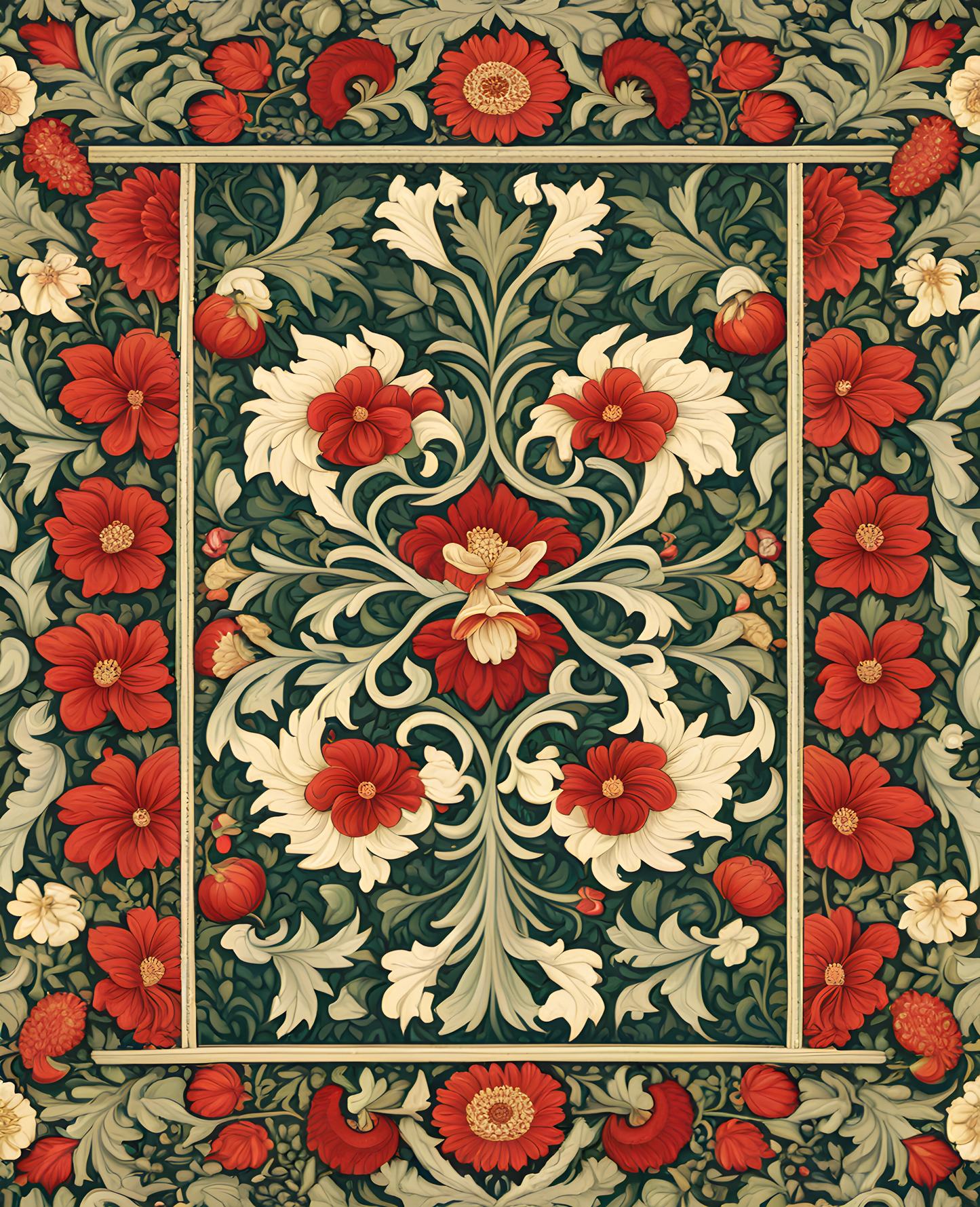 William Morris Style Collection PD (64) - Despina Ivory Fabric Pattern - Van-Go Paint-By-Number Kit