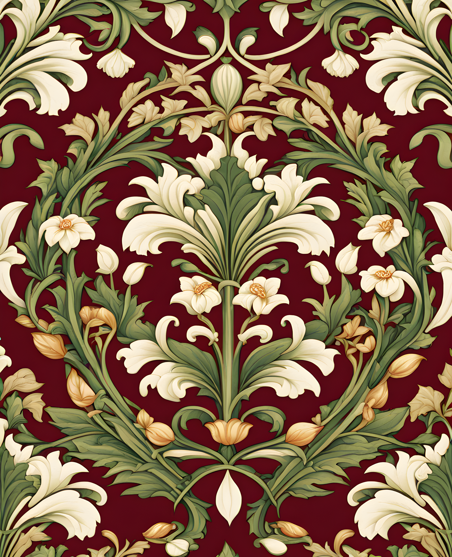 William Morris Style Collection PD (65) - Despina Ivory Fabric Pattern - Van-Go Paint-By-Number Kit