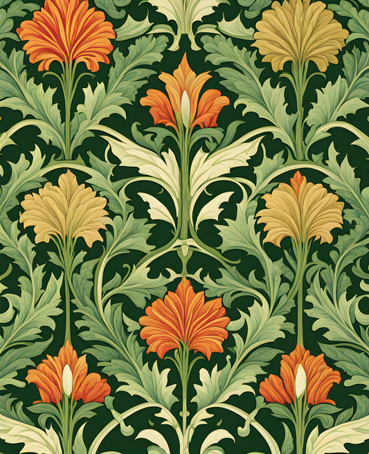 William Morris Style Collection PD (70) - Despina Reed Green Fabric Pattern - Van-Go Paint-By-Number Kit