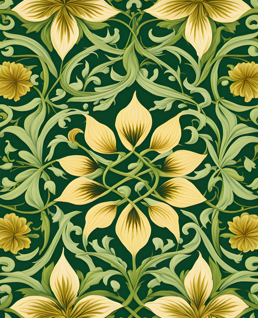 William Morris Style Collection PD (68) - Despina Reed Green Fabric Pattern - Van-Go Paint-By-Number Kit