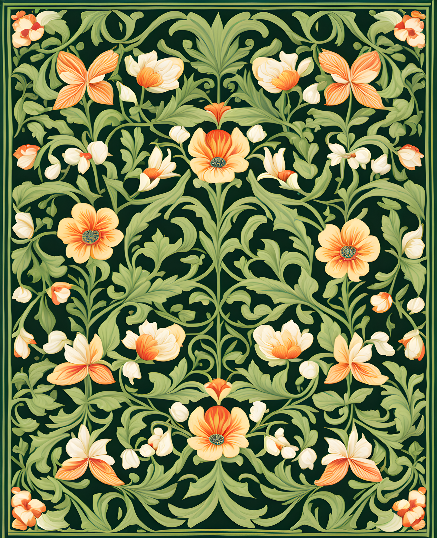 William Morris Style Collection PD (69) - Despina Reed Green Fabric Pattern - Van-Go Paint-By-Number Kit