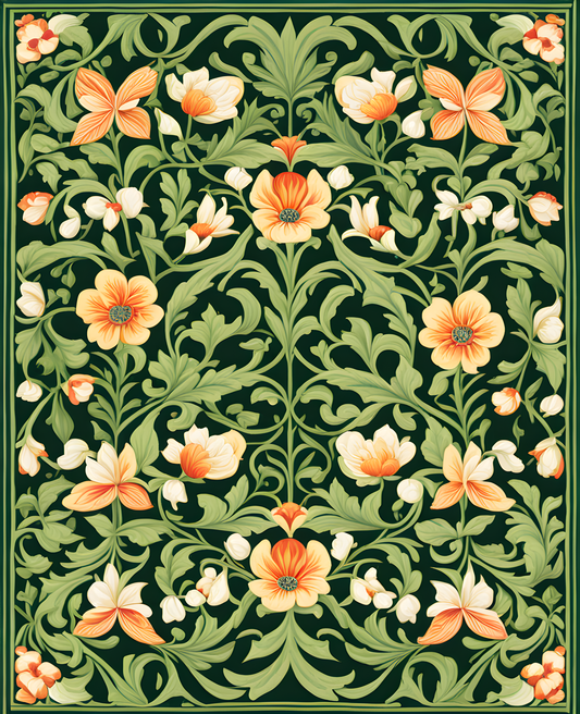 William Morris Style Collection PD (69) - Despina Reed Green Fabric Pattern - Van-Go Paint-By-Number Kit