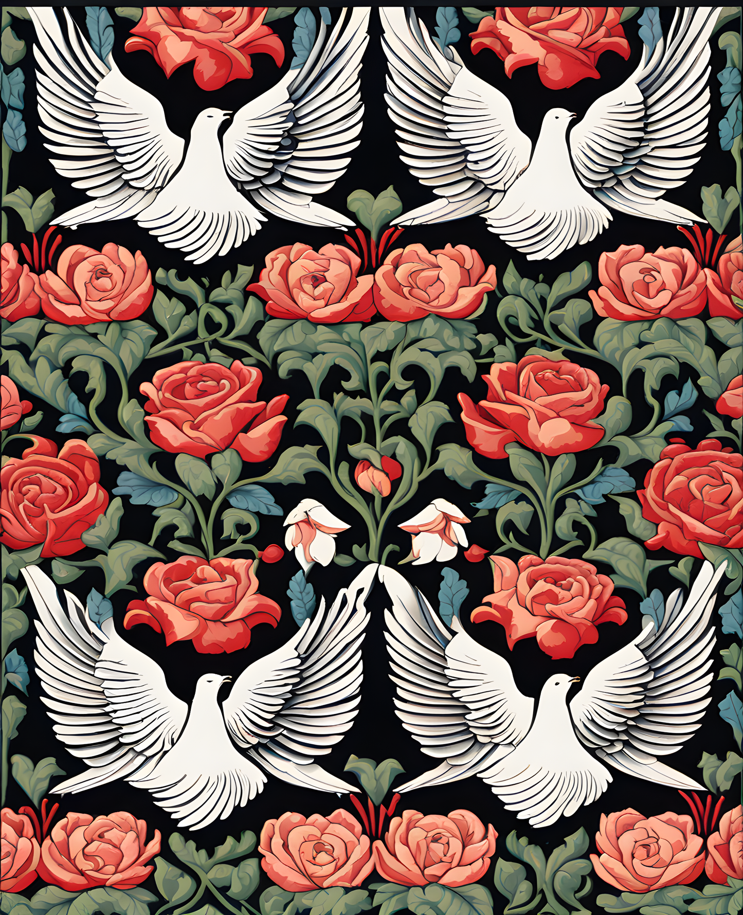 William Morris Style Collection PD (71) - Dove and Rose Fabric Pattern - Van-Go Paint-By-Number Kit