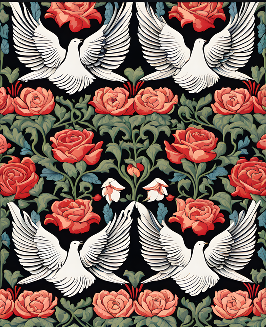 William Morris Style Collection PD (71) - Dove and Rose Fabric Pattern - Van-Go Paint-By-Number Kit