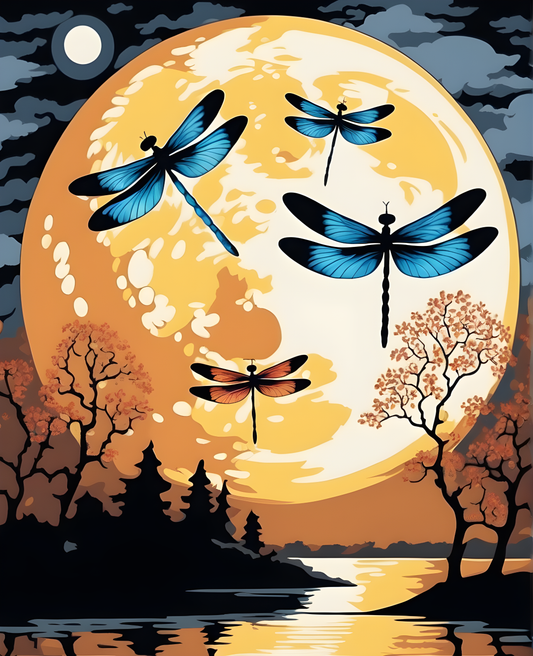 Dragonflies on moon night (1) - Van-Go Paint-By-Number Kit
