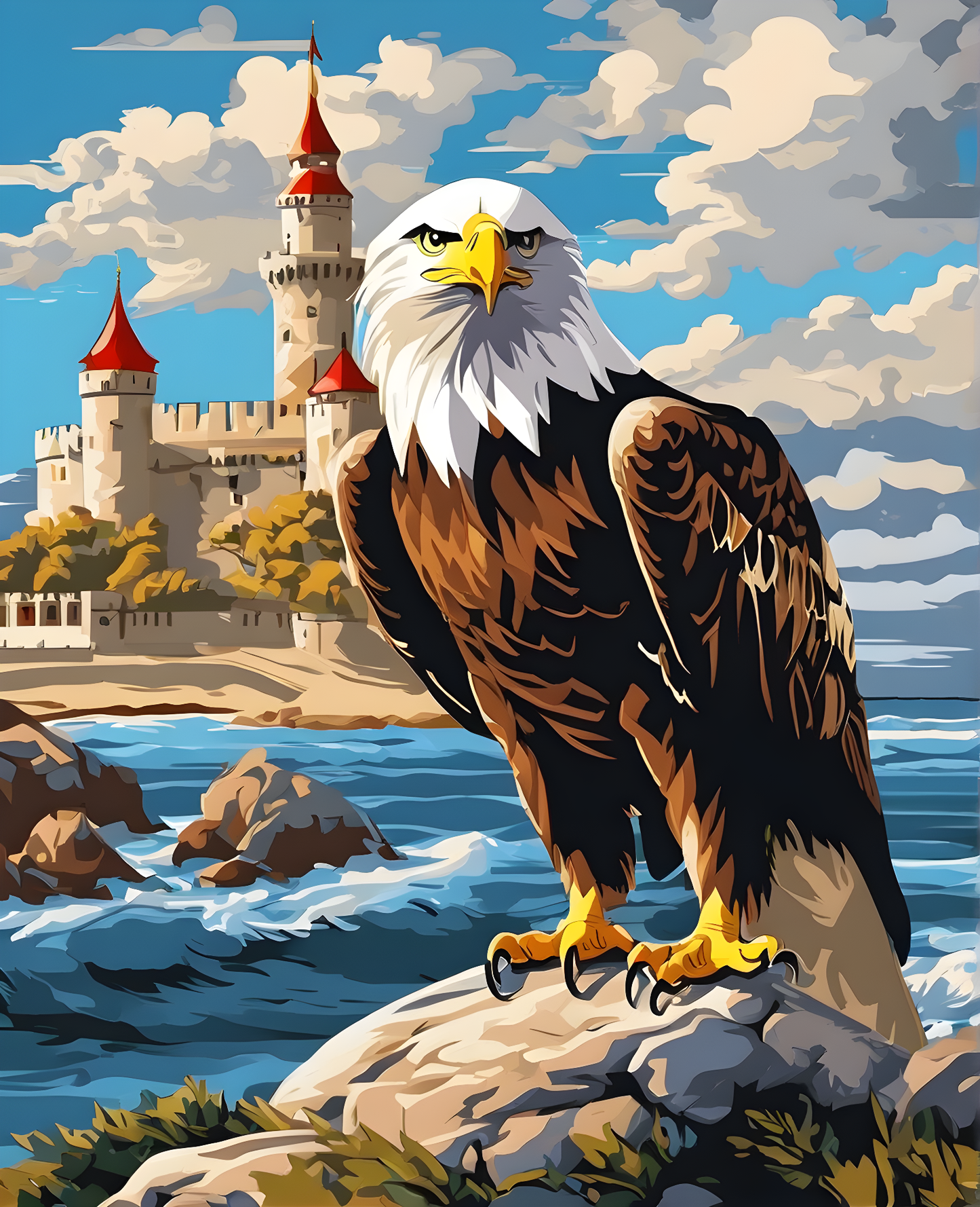 Eagle on the Background of a Seaside Castle PD (1) - Van-Go Paint-By-Number Kit