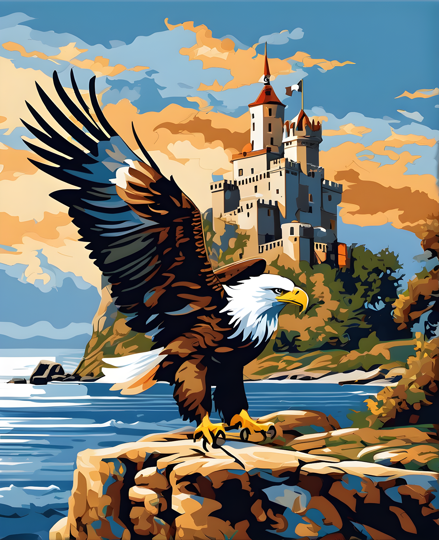 Eagle on the Background of a Seaside Castle PD (2) - Van-Go Paint-By-Number Kit