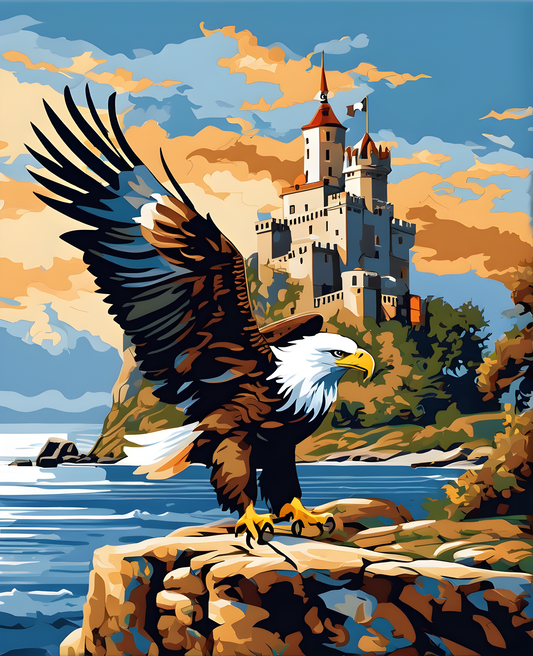Eagle on the Background of a Seaside Castle PD (2) - Van-Go Paint-By-Number Kit