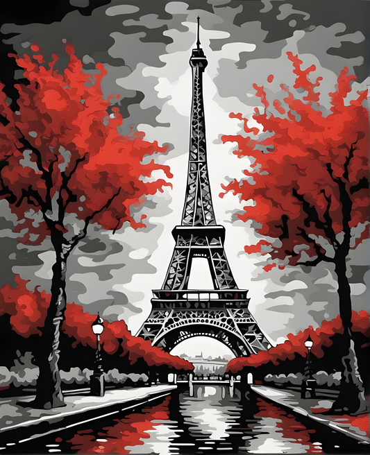 Eiffel Tower in Black and Red - Van-Go Paint-By-Number Kit