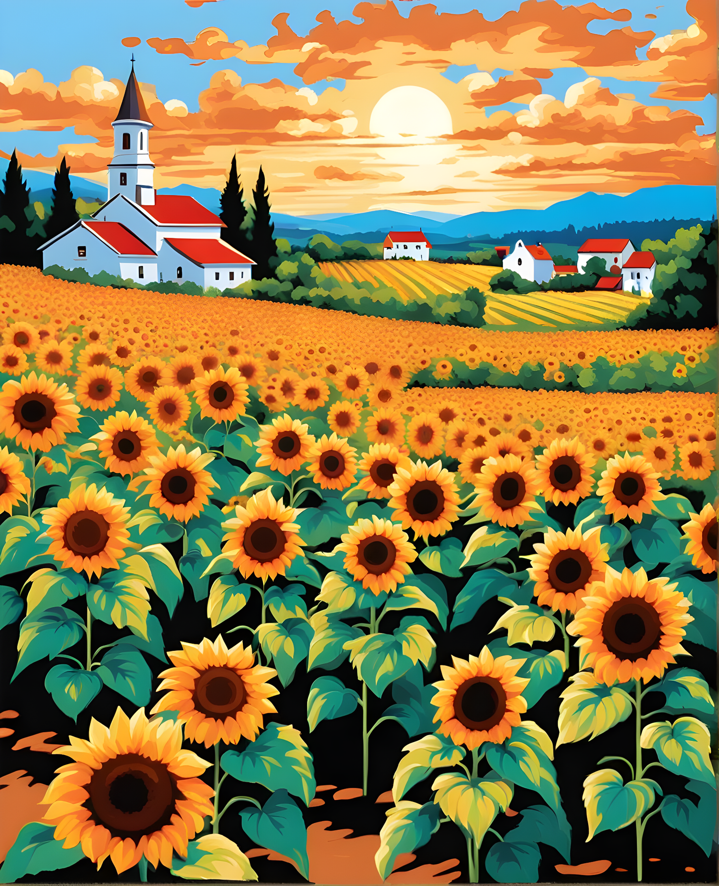 European Village Sunflower Field (1) - Van-Go Paint-By-Number Kit