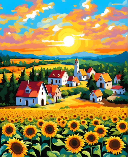 European Village Sunflower Field (2) - Van-Go Paint-By-Number Kit