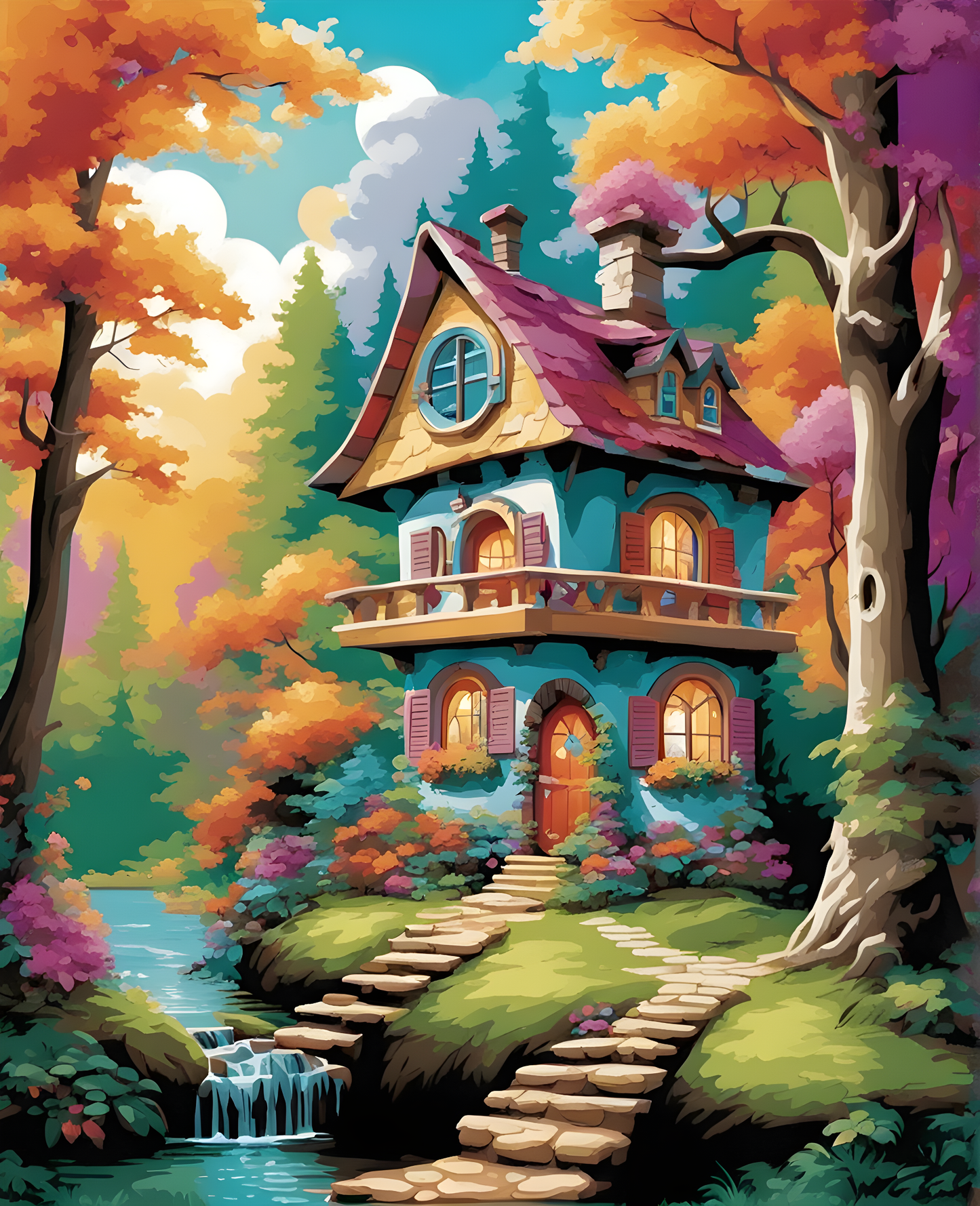 Fantasy House in the Forest (2) - Van-Go Paint-By-Number Kit