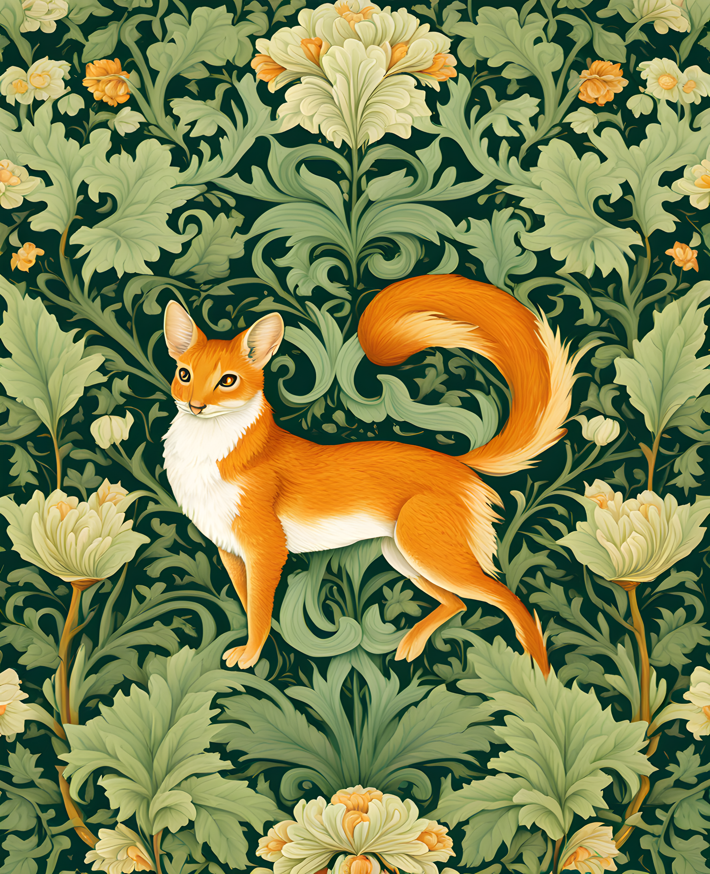 William Morris Style Collection PD (73) - Faunus Pale Green Fabric Pattern - Van-Go Paint-By-Number Kit
