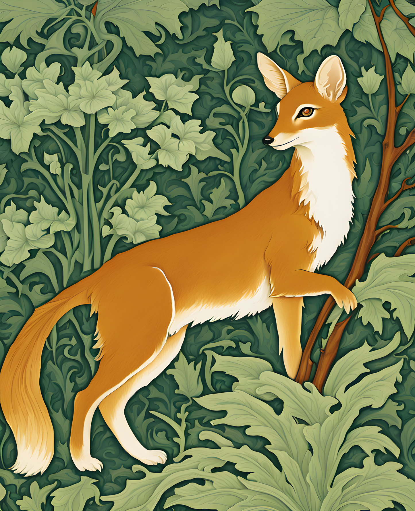 William Morris Style Collection PD (72) - Faunus Pale Green Fabric Pattern - Van-Go Paint-By-Number Kit