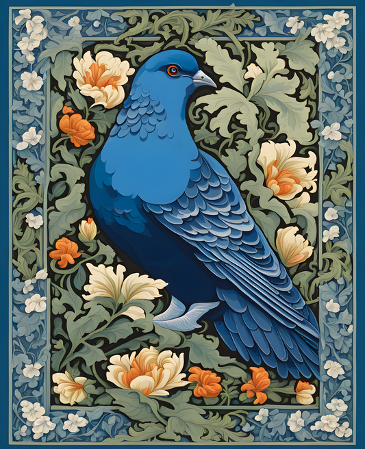 William Morris Style Collection PD (74) - Faunus Pigeon Blue Fabric Pattern - Van-Go Paint-By-Number Kit