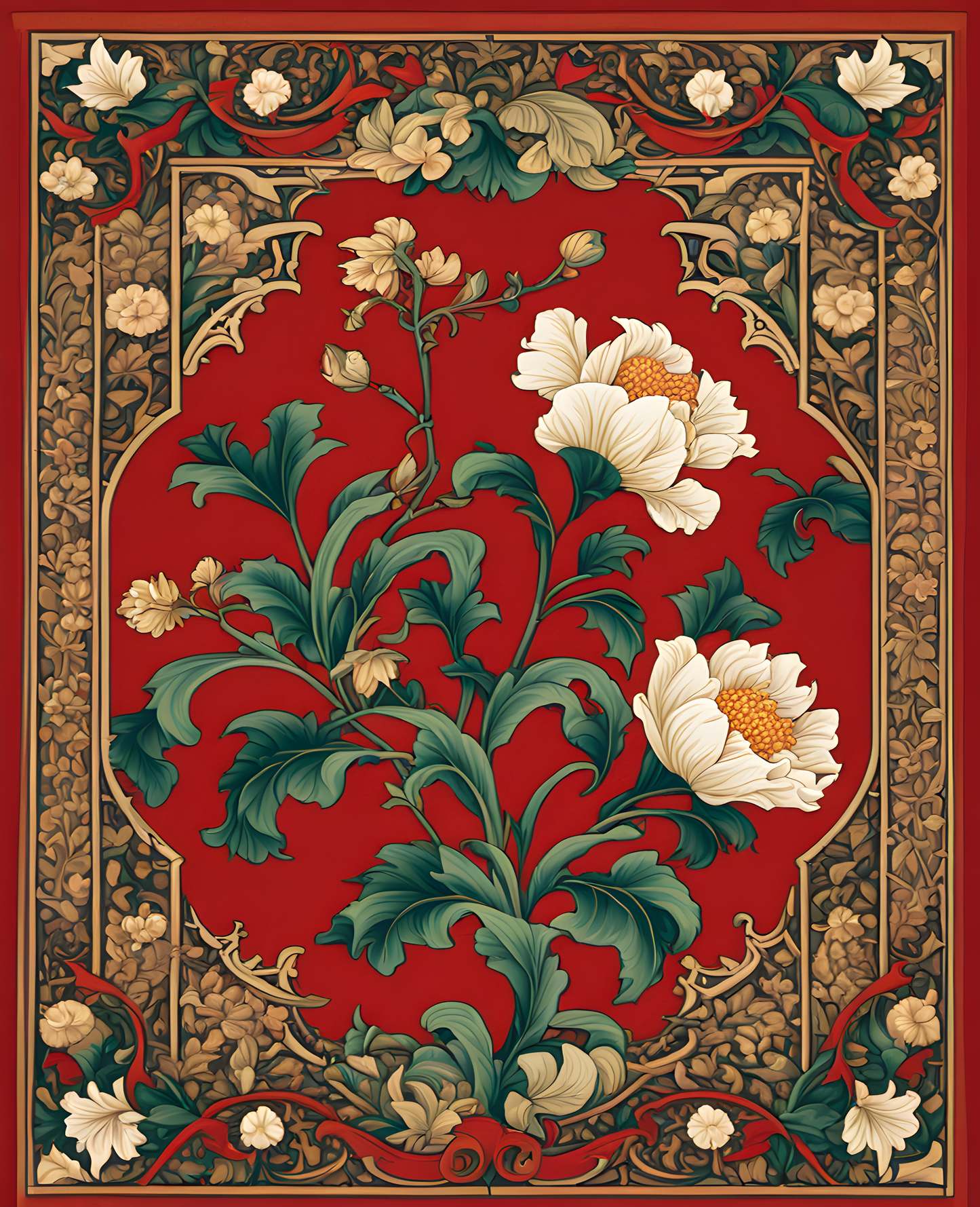 William Morris Style Collection PD (79) - Faunus Red Fabric Pattern - Van-Go Paint-By-Number Kit