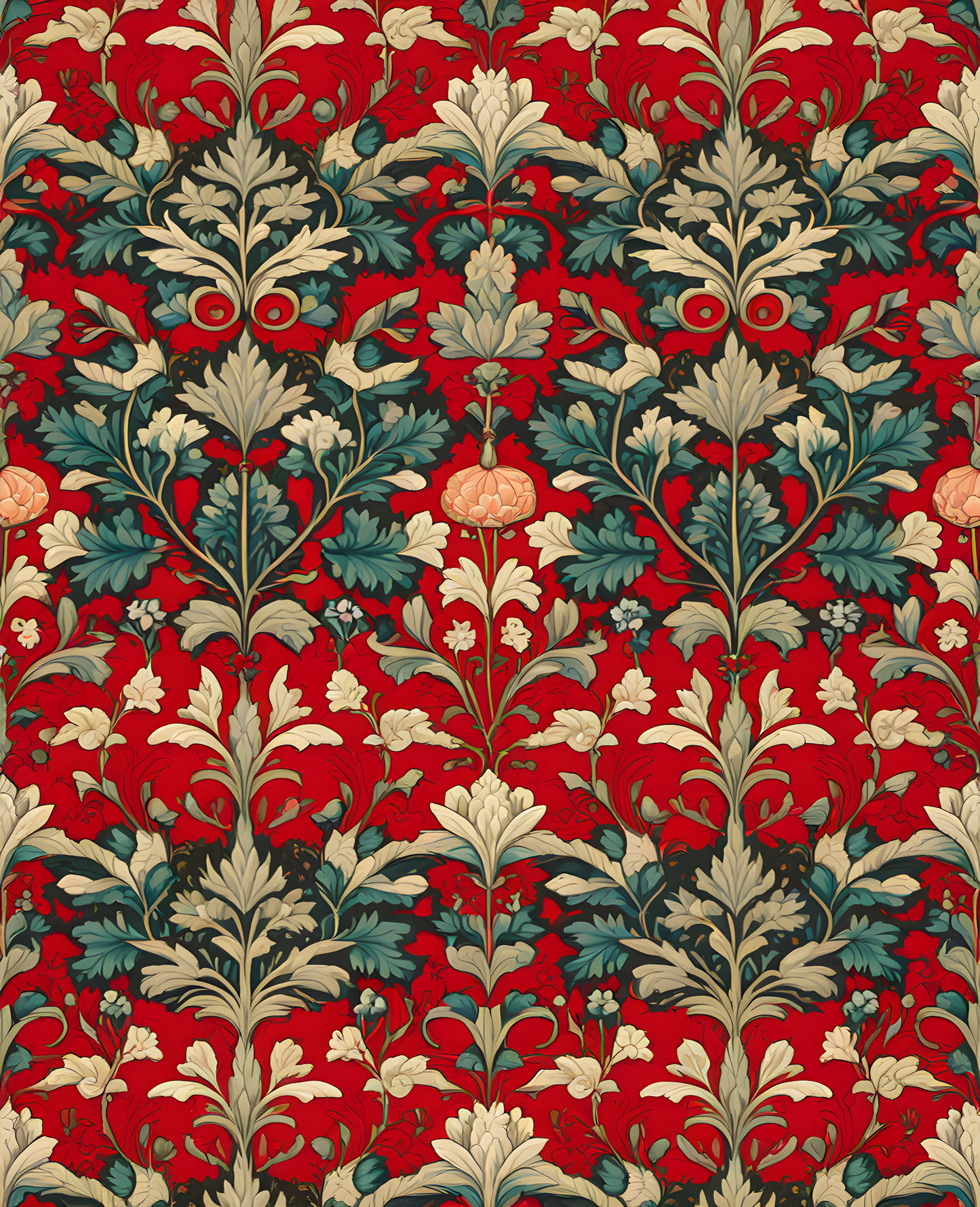 William Morris Style Collection PD (75) - Faunus Red Fabric Pattern - Van-Go Paint-By-Number Kit