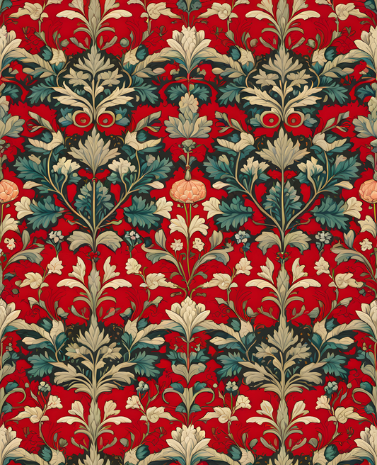 William Morris Style Collection PD (75) - Faunus Red Fabric Pattern - Van-Go Paint-By-Number Kit