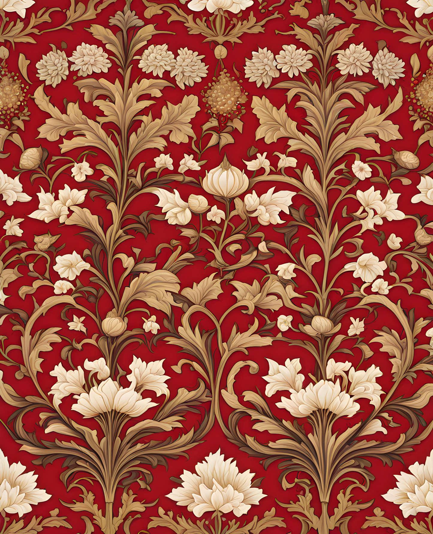 William Morris Style Collection PD (76) - Faunus Red Fabric Pattern - Van-Go Paint-By-Number Kit