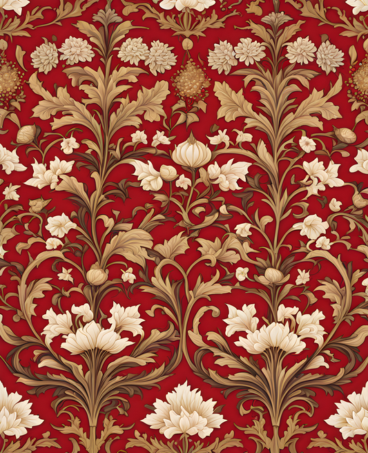 William Morris Style Collection PD (76) - Faunus Red Fabric Pattern - Van-Go Paint-By-Number Kit