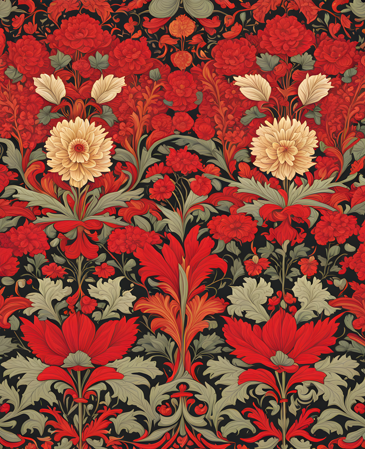 William Morris Style Collection PD (77) - Faunus Red Fabric Pattern - Van-Go Paint-By-Number Kit