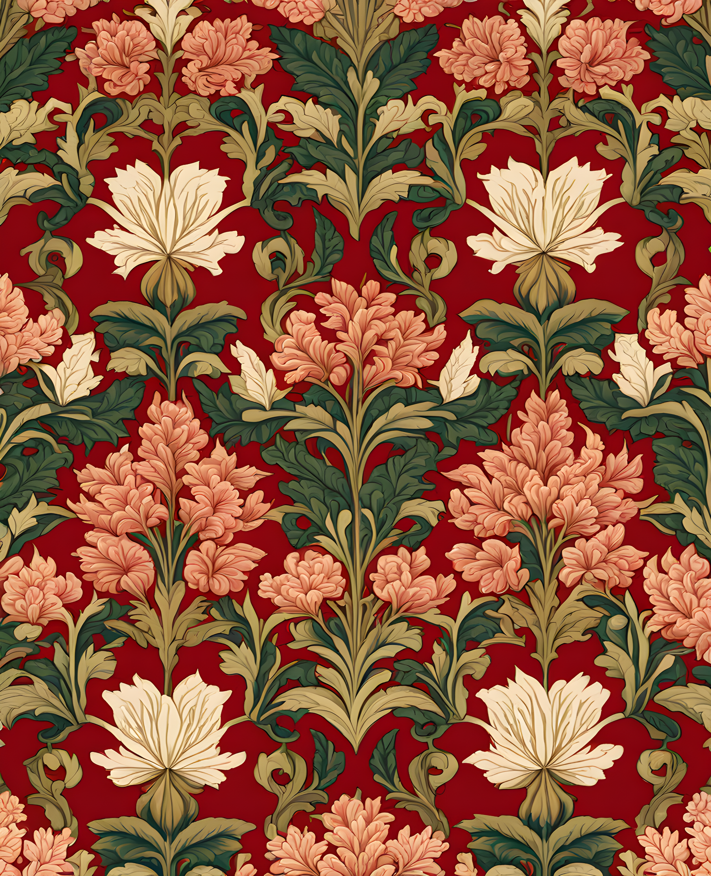 William Morris Style Collection PD (78) - Faunus Red Fabric Pattern - Van-Go Paint-By-Number Kit