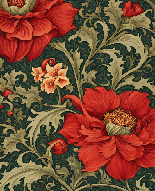 William Morris Style Collection PD (80) - Faunus Red Fabric Pattern - Van-Go Paint-By-Number Kit