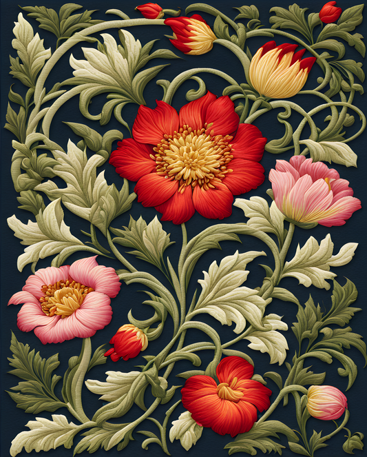 William Morris Style Collection PD (81) - Floral Embroidery Fabric Pattern - Van-Go Paint-By-Number Kit