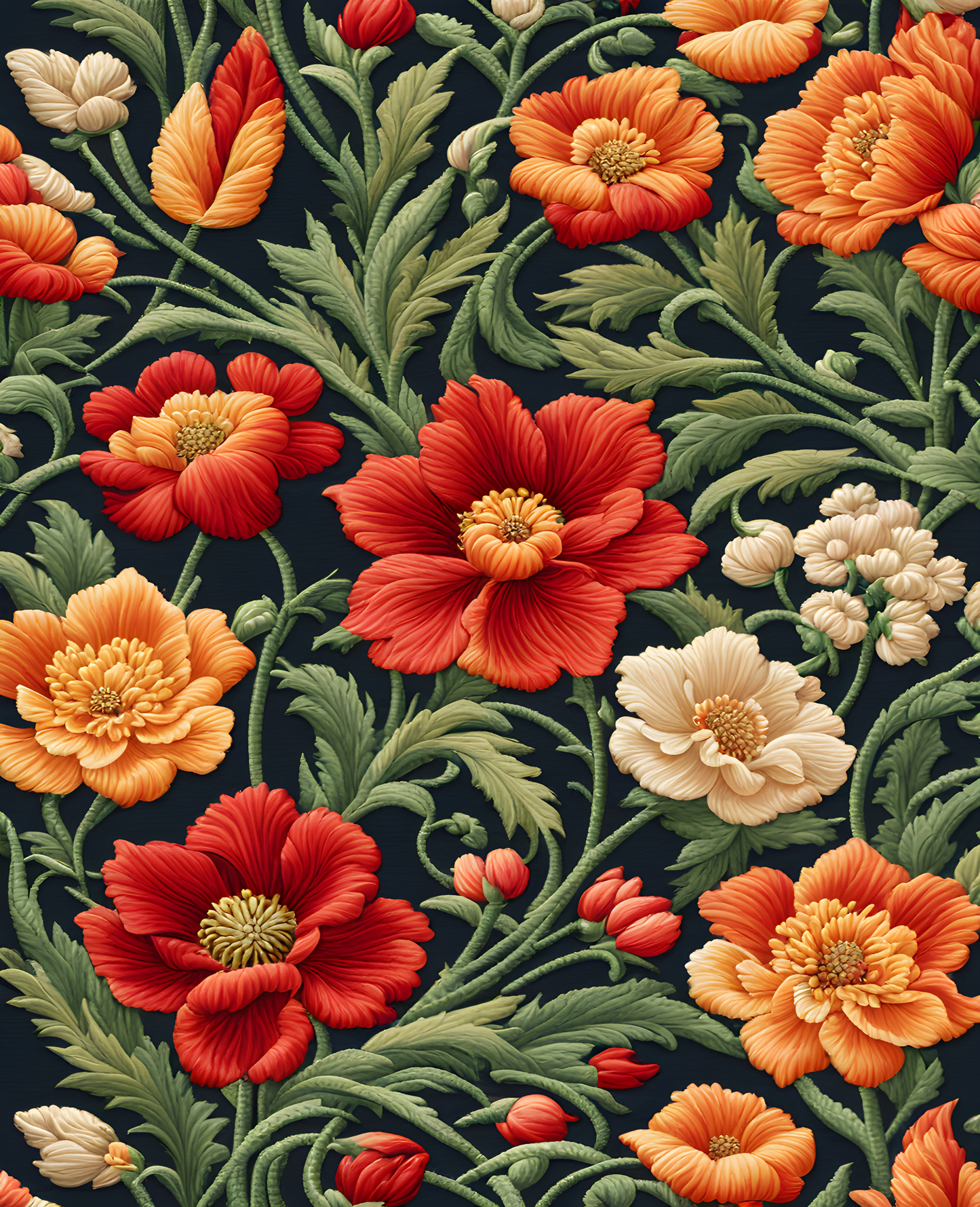 William Morris Style Collection PD (82) - Floral Embroidery Fabric Pattern - Van-Go Paint-By-Number Kit