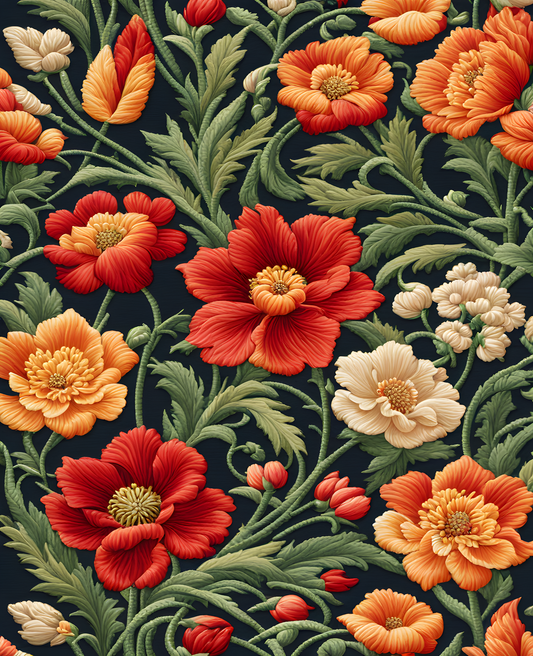 William Morris Style Collection PD (82) - Floral Embroidery Fabric Pattern - Van-Go Paint-By-Number Kit