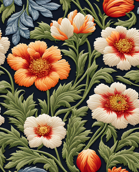 William Morris Style Collection PD (83) - Floral Embroidery Fabric Pattern - Van-Go Paint-By-Number Kit