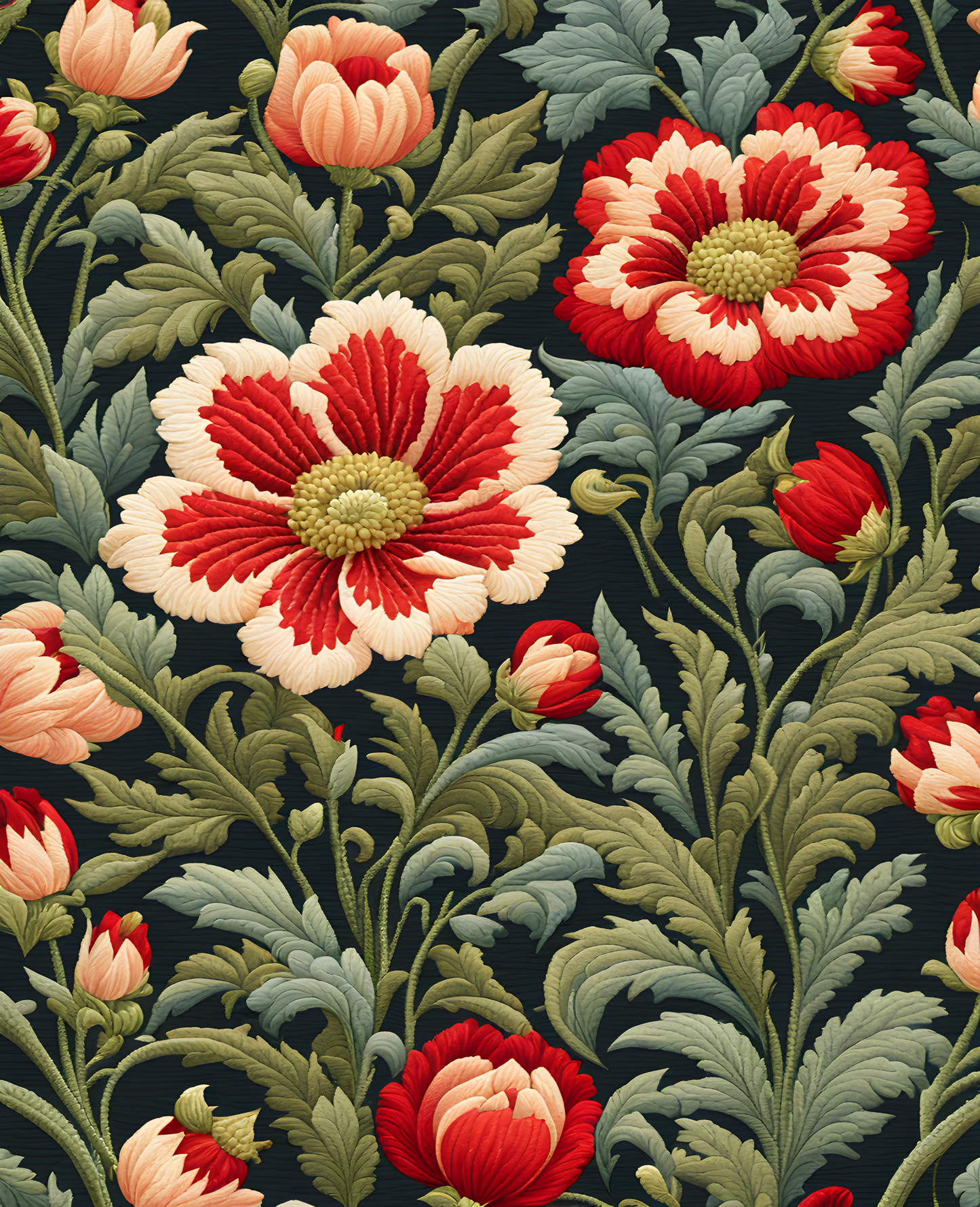 William Morris Style Collection PD (84) - Floral Embroidery Fabric Pattern - Van-Go Paint-By-Number Kit