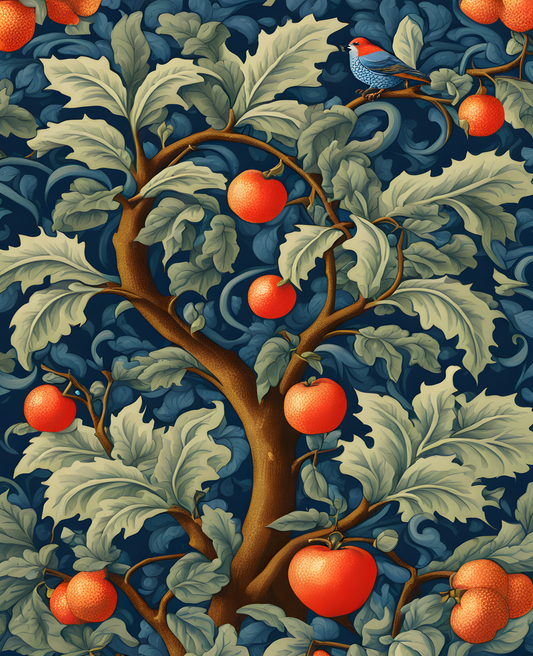William Morris Style Collection PD (86) - Forbidden Fruit Blue Fabric Pattern - Van-Go Paint-By-Number Kit