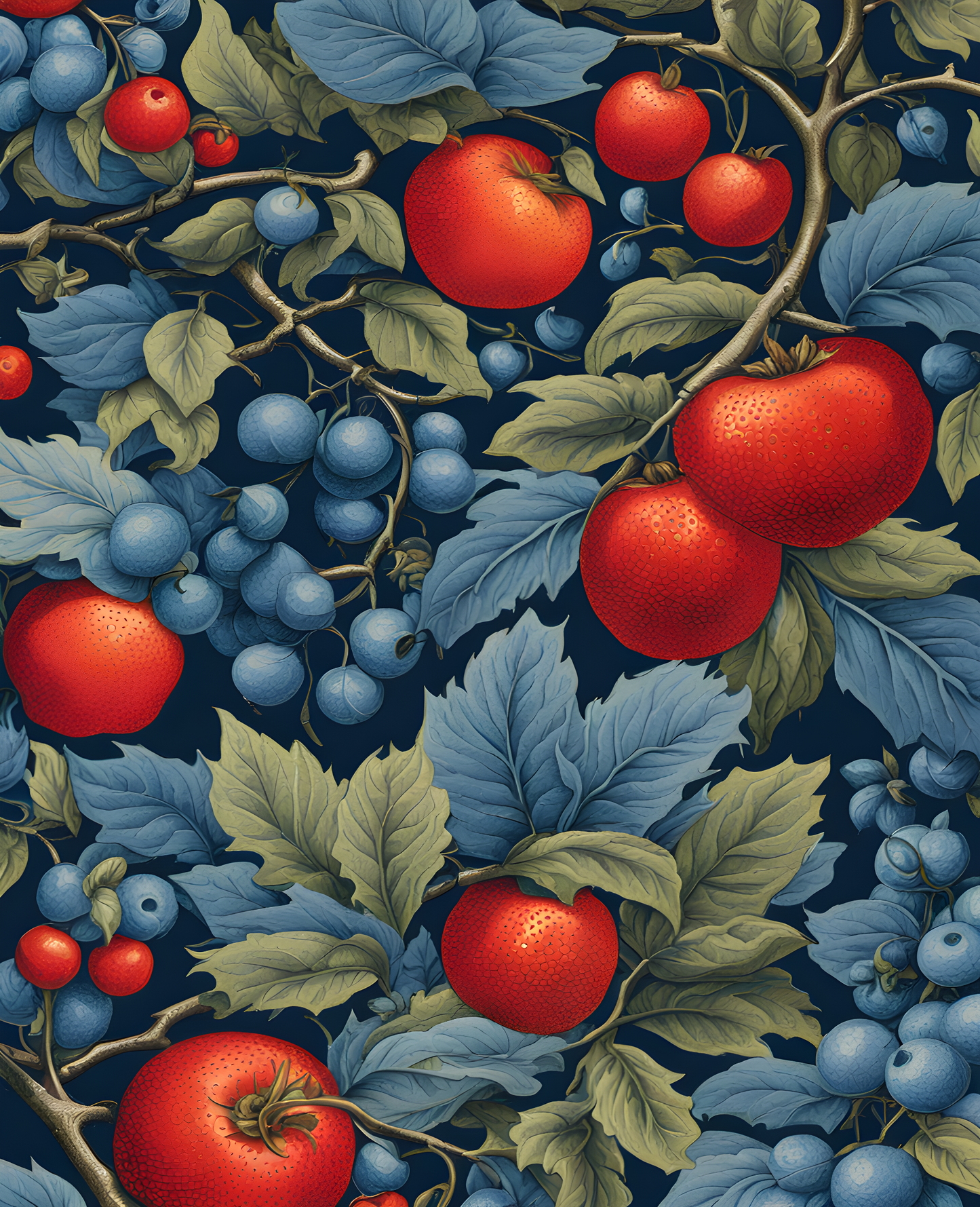 William Morris Style Collection PD (85) - Forbidden Fruit Blue Fabric Pattern - Van-Go Paint-By-Number Kit