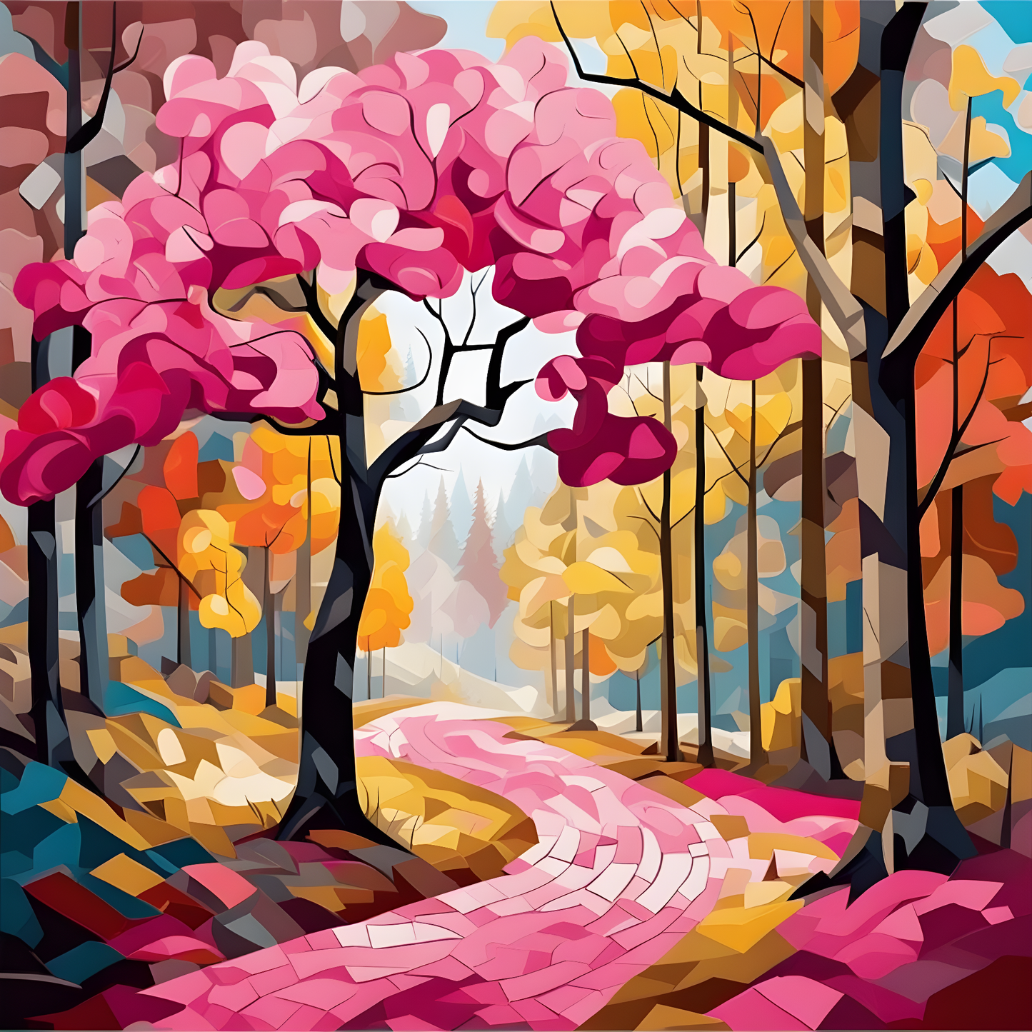 Forest Pink Tree - Van-Go Paint-By-Number Kit